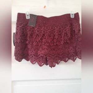 Lace maroon shorts, thick elastic waistband, size medium, No Boundaries